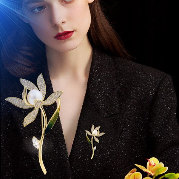 moderiktigt lyx narcissus corsage koppar mikro inläggningar växt brosch dam kläder accessoarer