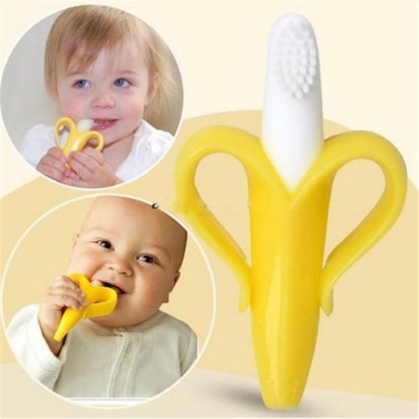 Baby Silicone Træning Tandbørste BPA Free Banan Shape Safe Toddle Biring Chew Legetøj