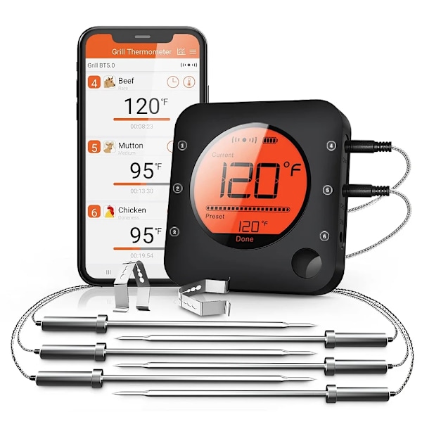 Trådløs Digital Grill Køkken Termometer Med 6 Sonder