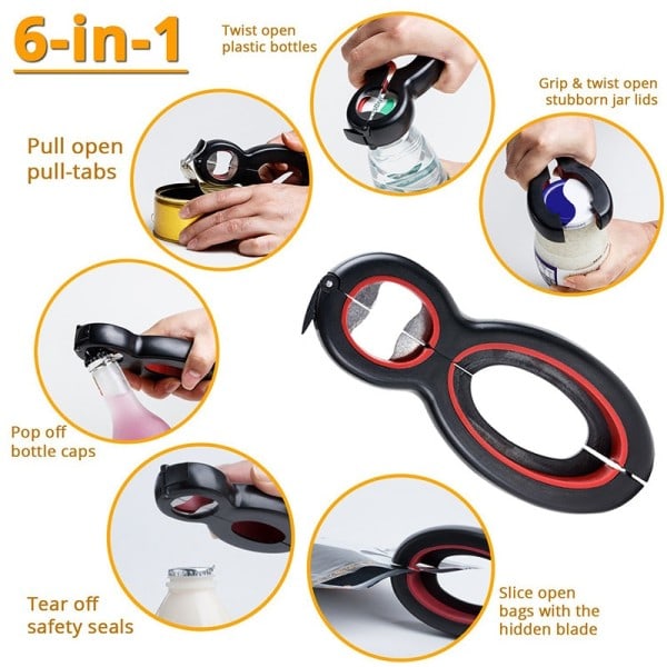 6 i 1 Multi Funktion Twist Flaske åbner Alt i Et Krukke 8 formet Gripper Dåseåbner