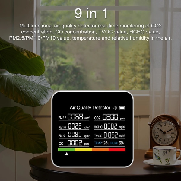 9 i 1 temperatur og fugtighed måling kuldioxid detektor
