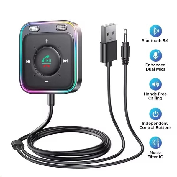 Bluetooth 5.4 AUX auto sovitin kaksois mikrofoni Bluetooth vastaanotin