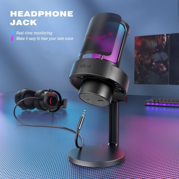 USB mikrofon för inspelning och strömning på PC och Mac,Headphone utgång och Touch-mute knapp,Mic med 3 RGB lägen