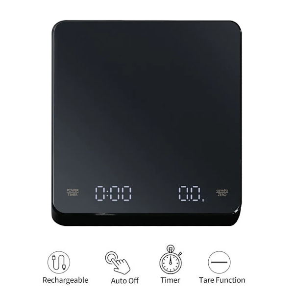 Digital kaffe våg med timer LED skärm espresso USB 3kg max.vikt 0,1g hög precision mått i oz/ml/g kök våg