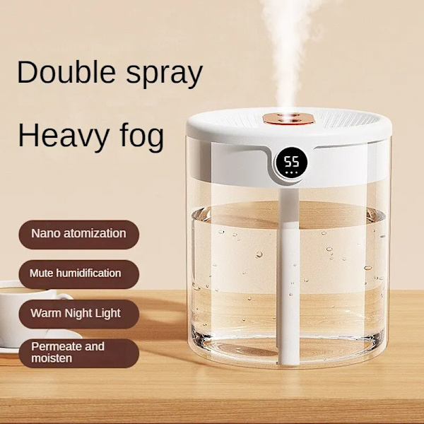 2L Dubbel Spray luftfuktare Atomizer Usb Large Capacity Hem Mute Sovrum Kontor Natt Ljus Digital Display Luftare