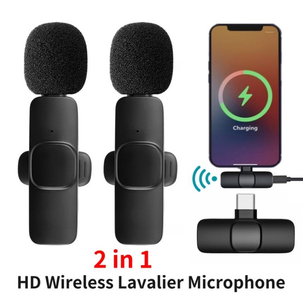 2 In 1 Trådløs Lavalier Mikrofon Bærbar Lyd Video Optagelse Mini Mic