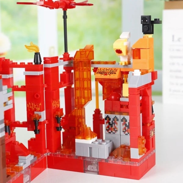 Bygg Blokk Gate Utsikt Med Figurer Samle En Fiery Dragon Montering Klosser Leker