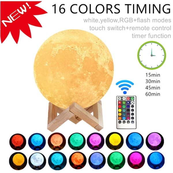 Måne Lampe Nat Lys 3D Print Måneskin Tidligt LED Dæmpbar Genopladelig Nadbord Bord Skrivebord Lampe