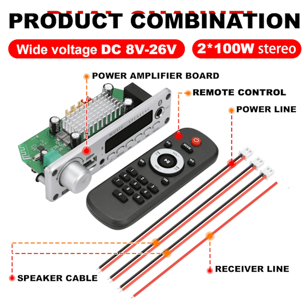 200W  Forstærker Bluetooth DIY MP3 WAV Decoder Board DC 12V 100W  Trådløs Bil USB MP3 afspiller