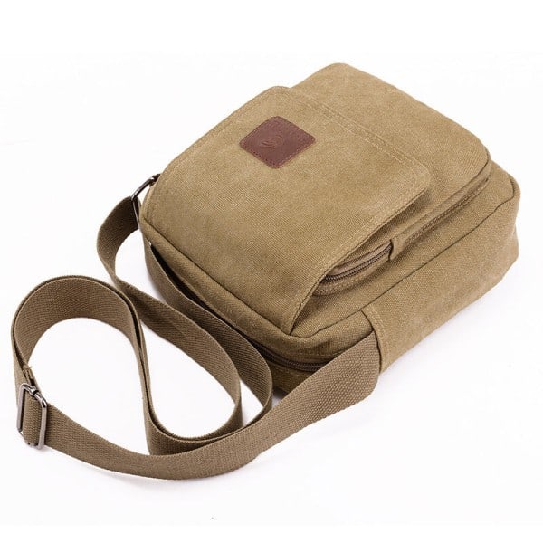 Mænd's Casual Style Canvas Skulder Messenger Tasker Multi-lomme med låg Håndtaske Crossbody Flap Taske