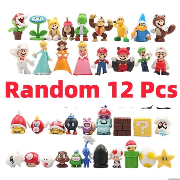 48 stk Super Mario Bros Action Figurer Kawaii Bowser Anime Figur med oppbevaringspose for barn leker