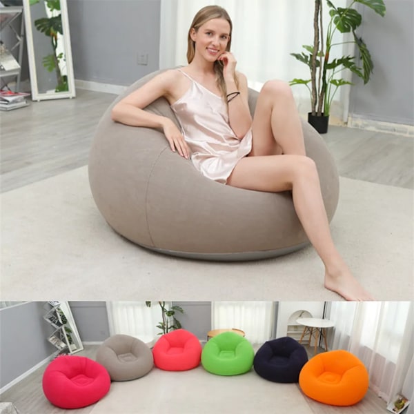 Oppustelig Flocking Sofa Single Lazy Sofa Stol Foldbar Udendørs Fritid Bean Taske Sofa