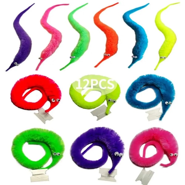 12 Pieces Twisty Worm Magic Toys Fest Favors Fuzzy Worm On A String Jul Halloween Wizard New Strange Trick Toys