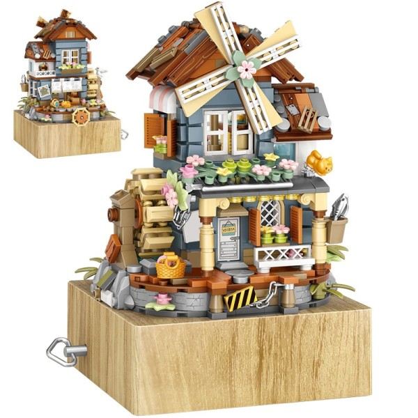 Mini City tuulimylly talo musiikki laatikko rakennus kortteli ystävät klassinen farm arkkitehtuuri figuurit tiilet lelut