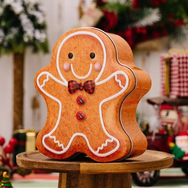 Jul dekoration tillbehör pepparkakor man kex låda tomten godis ask tecknad snögubbe plåt låda