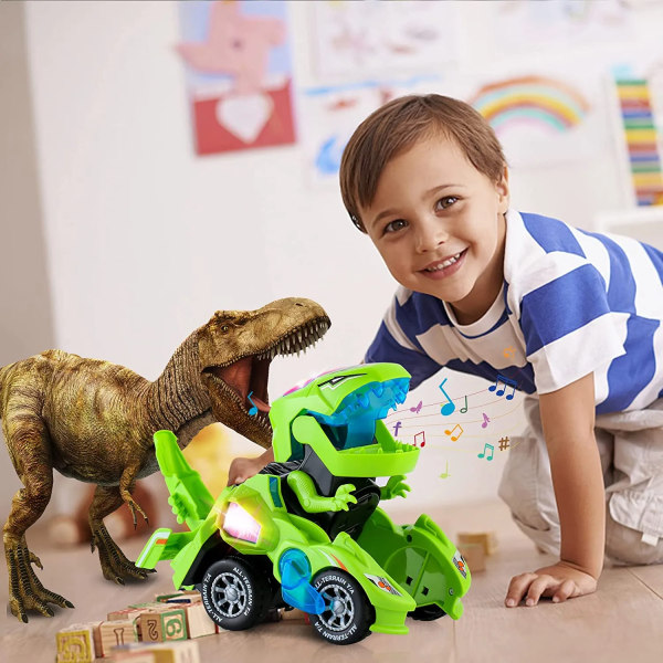 Automatisk Transform Robot Modell Dinosaur Med Lys Musikk Tidlig Educational Dino Toy
