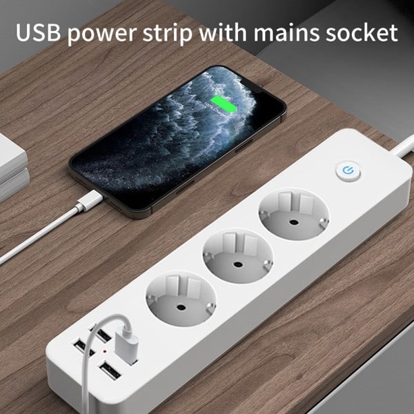 2200W 10A Strøm Strip Desktop EU Støpper Socket Uttak Flere Socket med USB Lade Adapter Switch