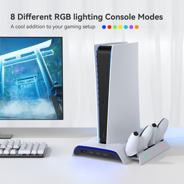 Jäähdytysasema PS5 lisätarvikkeille Pystysuuntainen jalusta RGB Playstation 5 pelitarvikkeille