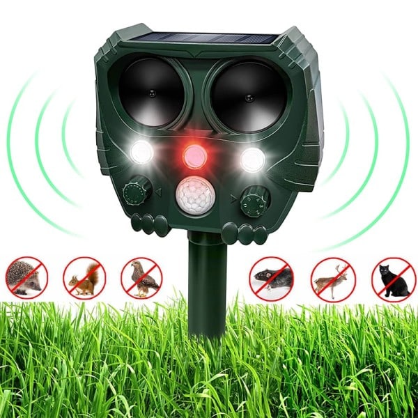 Sol Fågel Repeller Ultraljud Djur Repeller Ute Katt Repellent Hund Avskräckande med LED Blinkande Ljus Repeller