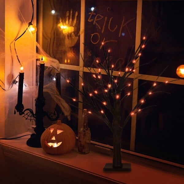 Musta Koivu Puu LED Yö Valo Halloween juhla koriste kotiin baari riippuva koristeet puu