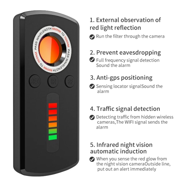 Skjult Kamera Detektor Anti Spy Gadget Professionel Hunter Signal Infrarød GPS Aflytning Søge Enheder