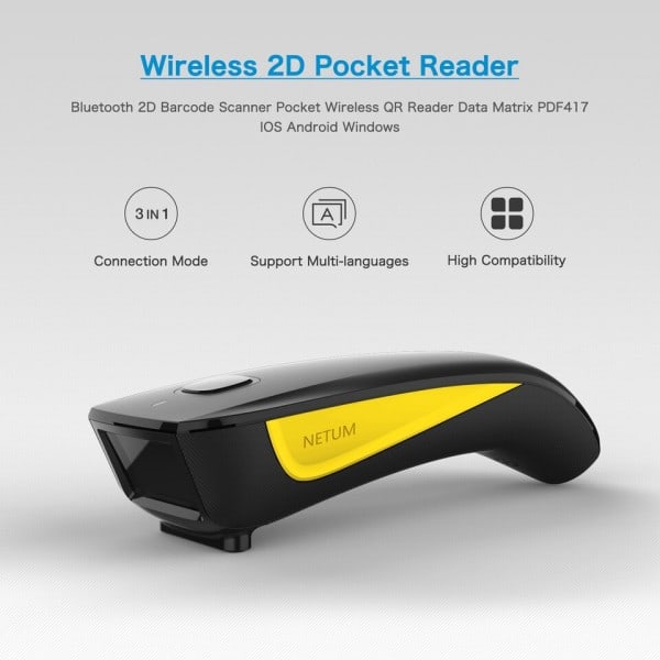 Bluetooth trådlös 2D streckkod skanner ficka QR streck kod läsare