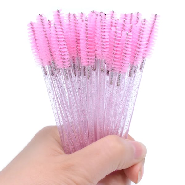 50 bitar engångs ögonfransar borstar kristall ögon fransar mascara trollstavar glitter fransar kam spolar mikro makeup applikatorer vit färg