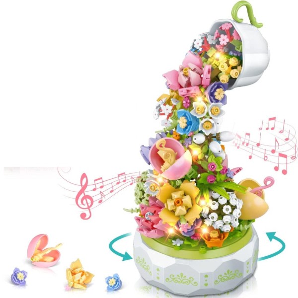 Blomster Belysning Musik Kasse Bygning Klods Hjem Dekor Anime Kreativt Legetøj til Barn