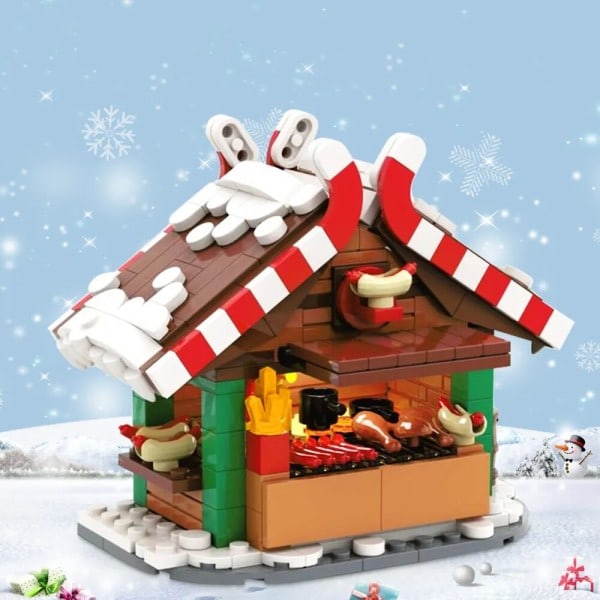 Vinter Gatuvy Jul Grillning Ställ Byggnad Block set Varm drinkar ställ Tuk-Tuk Kaffe Brick Barn leksak
