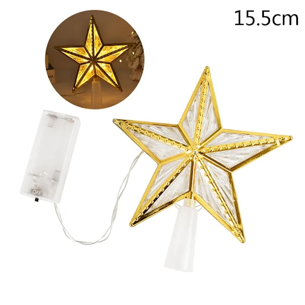 Jul Tre LED Topp Stjerne Lys Femspiss Stjerne Lampe Batteri Drift Glødende  Julepynt