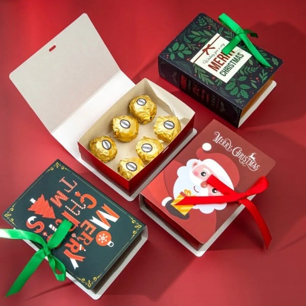 4 stykker Bog Shape Glædelig Jul Slik Æsker Tasker Jule Julemand Gave æske