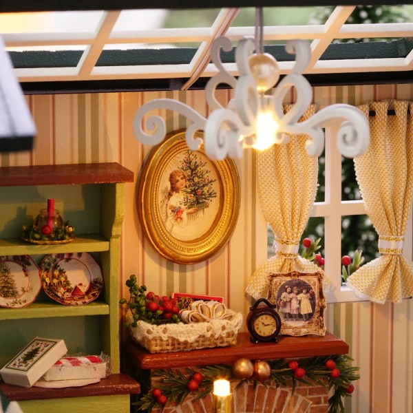 DIY Jule Miniatur Dukkehus Kit Realistisk Mini 3D Træ Hus Værelse Håndværk med møbler