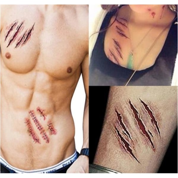 Halloween Zombie Acars Tatuoinnit Vedenpitävä 3D Bite Mark Tatuointi Tarra