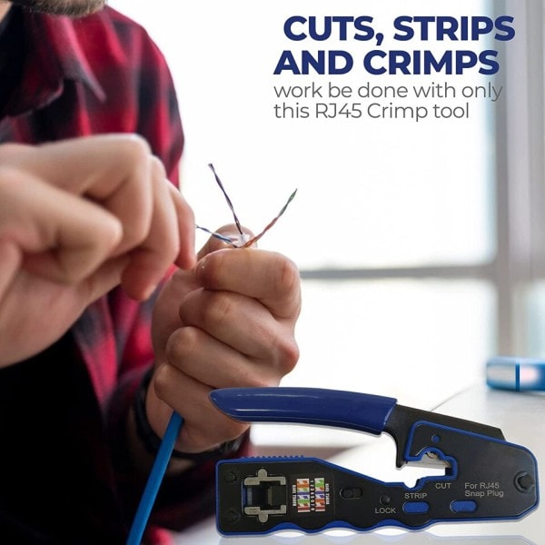 Crimp Tool Pass Through Crimper Cutter for Cat6a Cat6 Cat5 Cat5e 8P8C Modular Connector Ethernet Crimp Tool