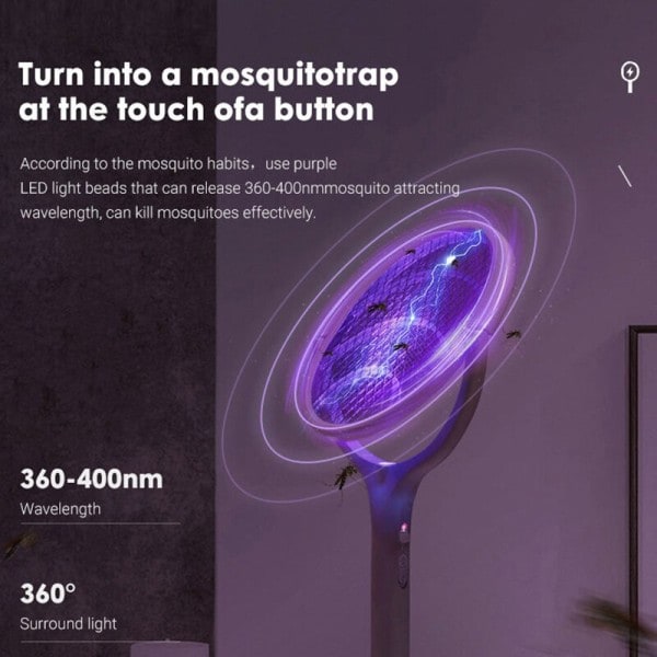 Snabb laddning Racket Kill Fly Bug Säkerhet ABS Justerbar Elektrisk Mygga Swatter