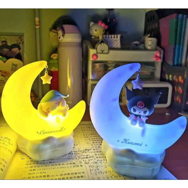 Kuromi  Cinnamonroll Moon LED Light Kawaii 3D Tegneserie Ornament Søtt Skjønnhet Soverom Natt Lys