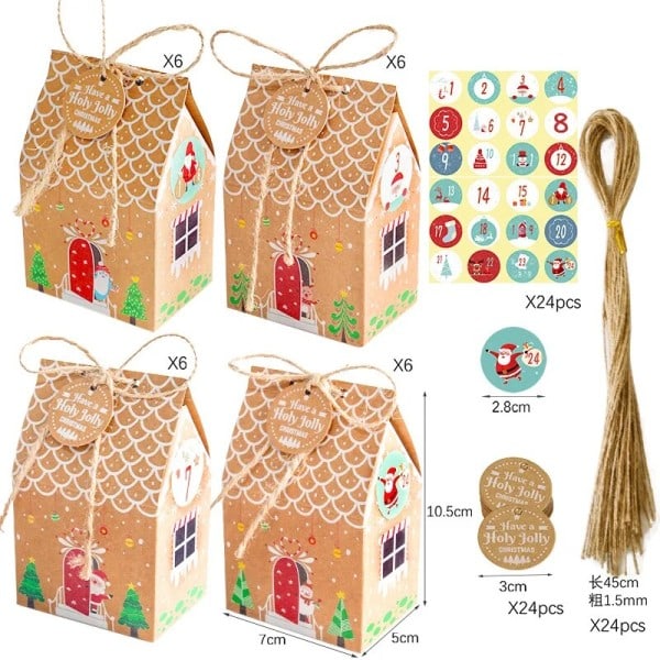 24 stykker jul hus form godteri boks gave poser jul diy kaker godteri emballasje esker