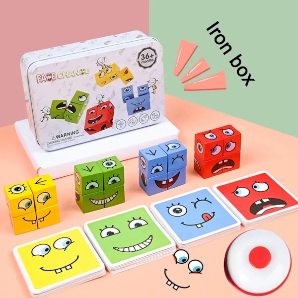 Kuutio kasvot muutos rakennus palikat lauta peli puu palapeli Montessori Expression puiset palikat