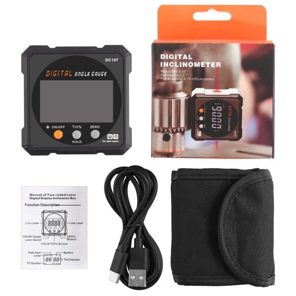 Laser Digital Protractor Inklinometer Laser Level Lineal USB Opladbar