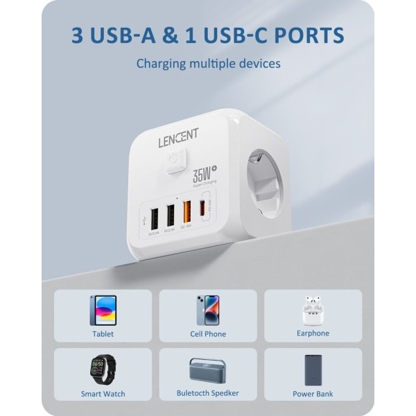 Power Strip Vägg Socket med  USB QC  Typ C PD 35W Snabb Laddare Adapter