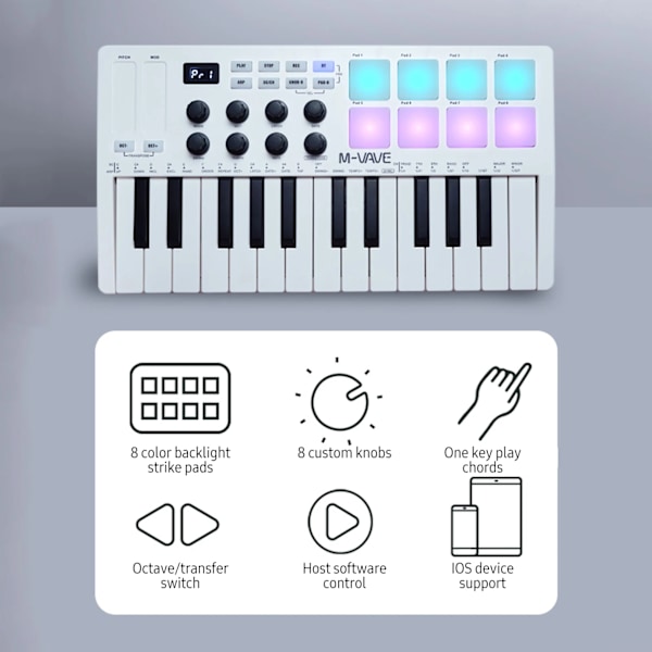 Mini USB Keyboard MIDI Controller med 25 Velocity Sensitive keys