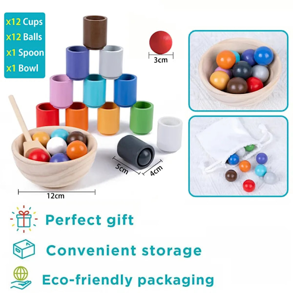 Regnbue Ball og kopper Farge Sortering Spill Fine Motor Tidlig Utdanning Læring Leker