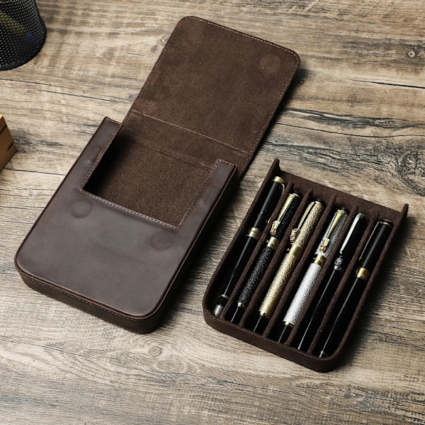 Läder penna hållare penna påse retro penna box organisator