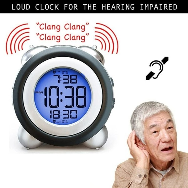 Digital Alarm Klokke Tid Dato Display Tvilling Bell Veldig Høyt for tunge sovende Dobbel alarm