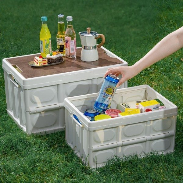 Utomhus camping hopfällbar box med trä lock bil förvaring box