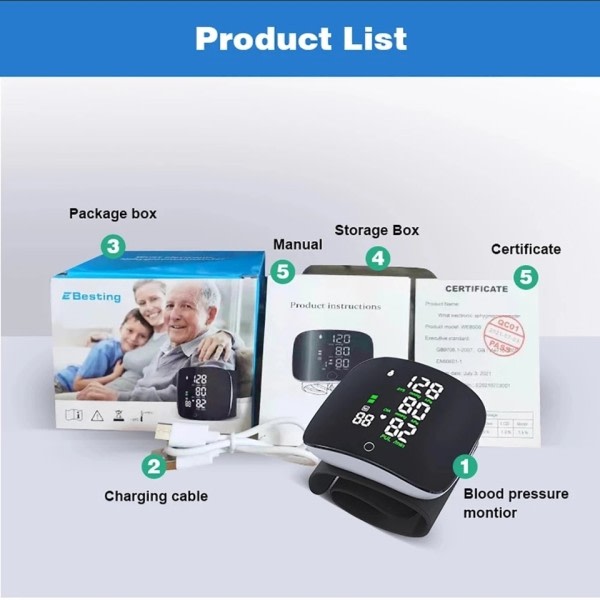 Genopladeligt Digital Automatisk Tonometer Medicinsk Blod tryk Monitor Hjerte Rate Sfygmomanometer Tensiometer Meter Stemme