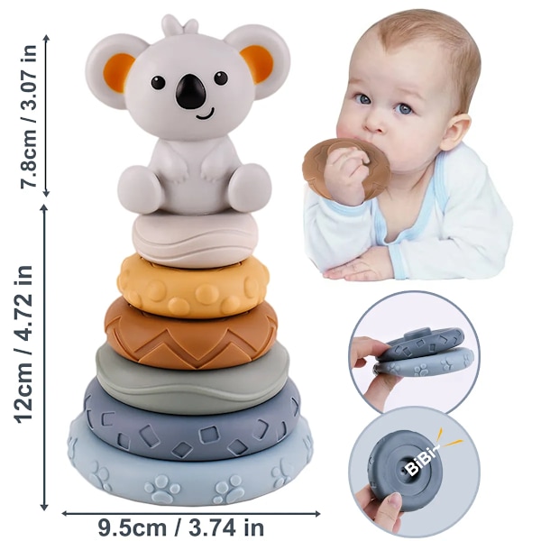 Baby Silicon Byggklossar Montessori leksaker för bebisar Squeeze Stacker & Bandsjukdomar leksaker