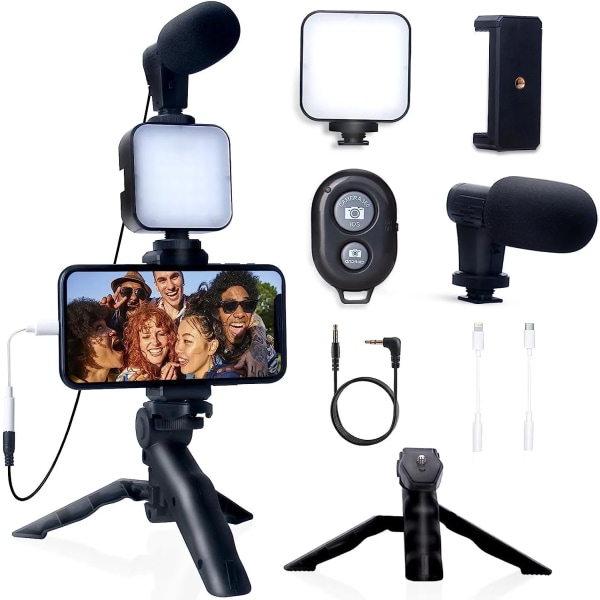 Smartphone Vlogging Kit til iPhone Android med Stativ Mini Mikrofon Starter Vlog kit