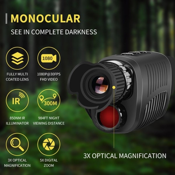 Monokulär Natt Vision Enhet 1080P HD Infraröd 5x Digital Zoom Jakt Teleskop