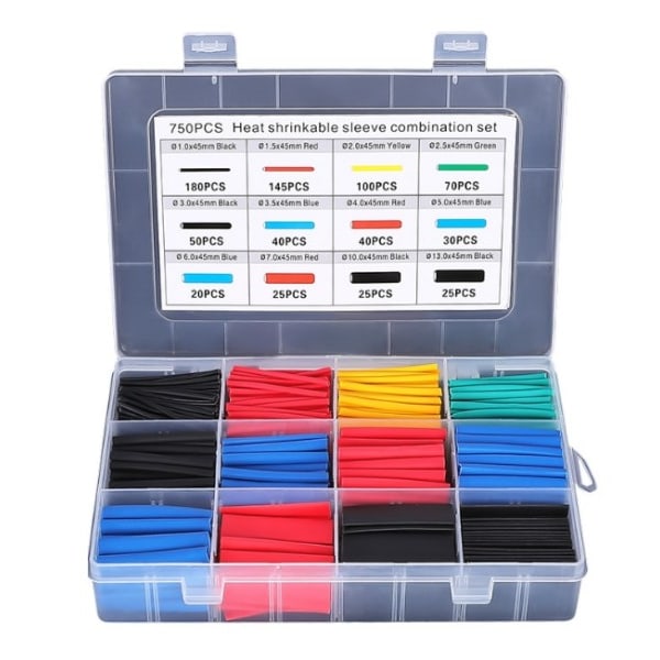 750 stykker Varme Shrink Wrapping Kit Elektrisk Tilkobling Wire Kabel Isolasjon Sleeving
